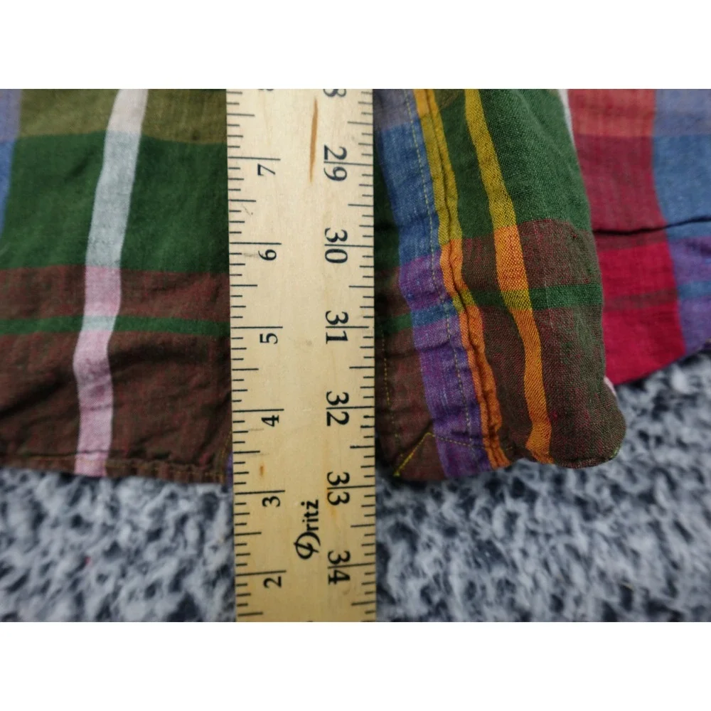 Polo Ralph Lauren Mens XL Multicolor Plaid Indigo Linen Long Sleeve Button Shirt